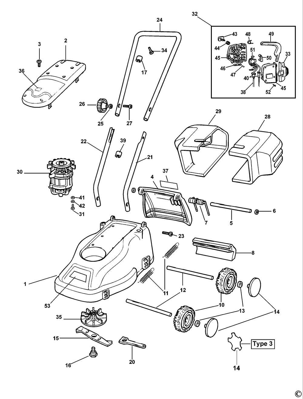 black and decker electric mower parts diagram