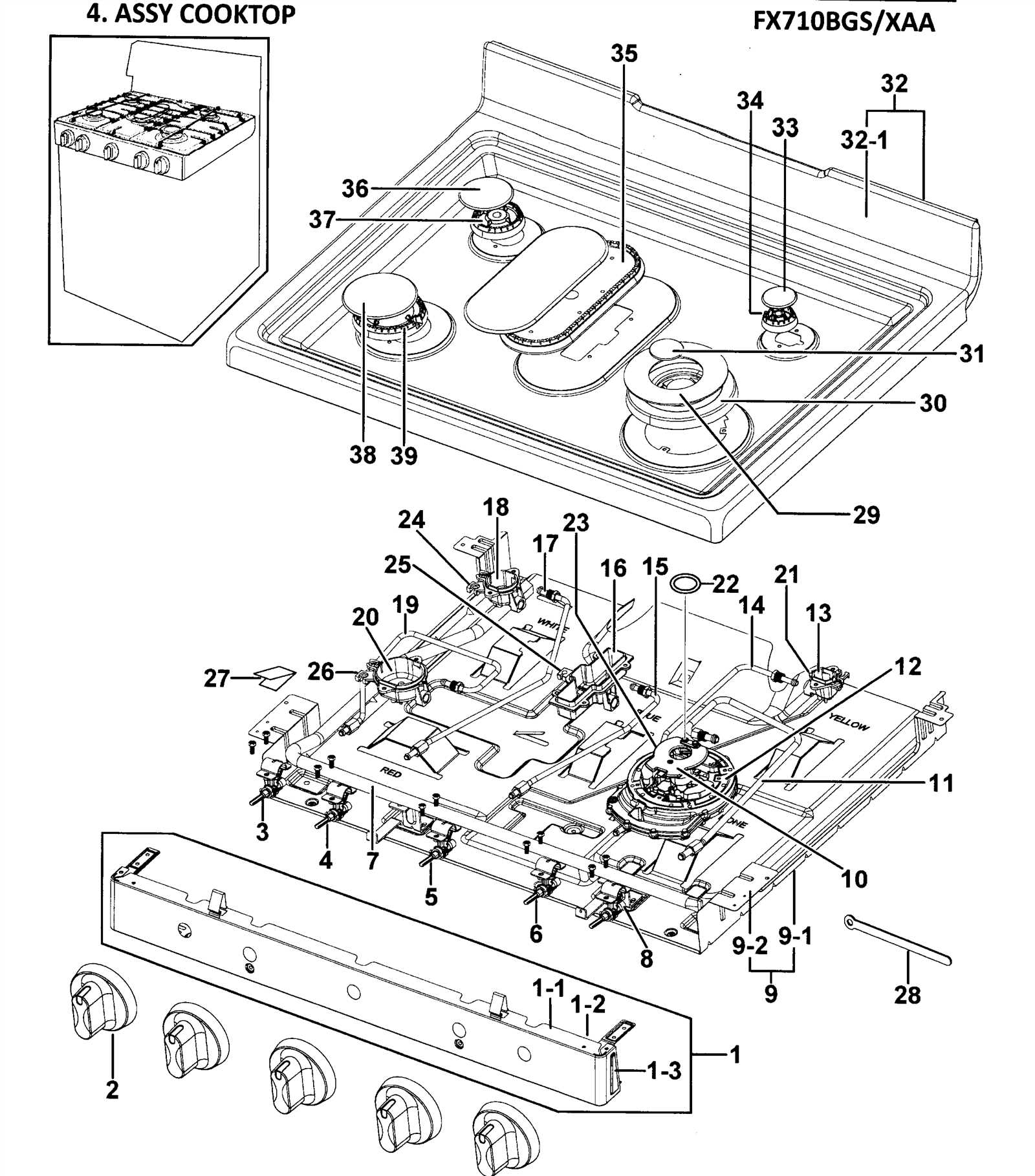 gas stove parts diagram