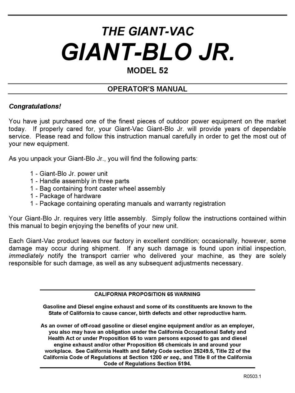 giant vac leaf blower parts diagram