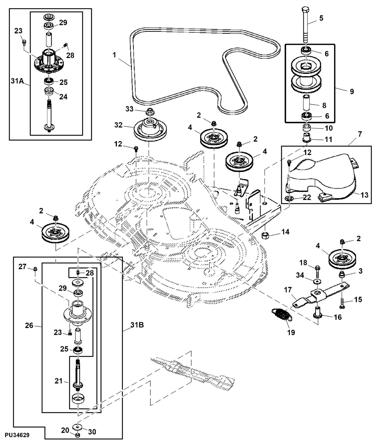 john deere 7 iron deck parts diagram