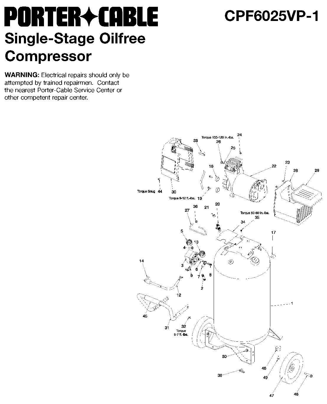 porter cable air compressor parts diagram