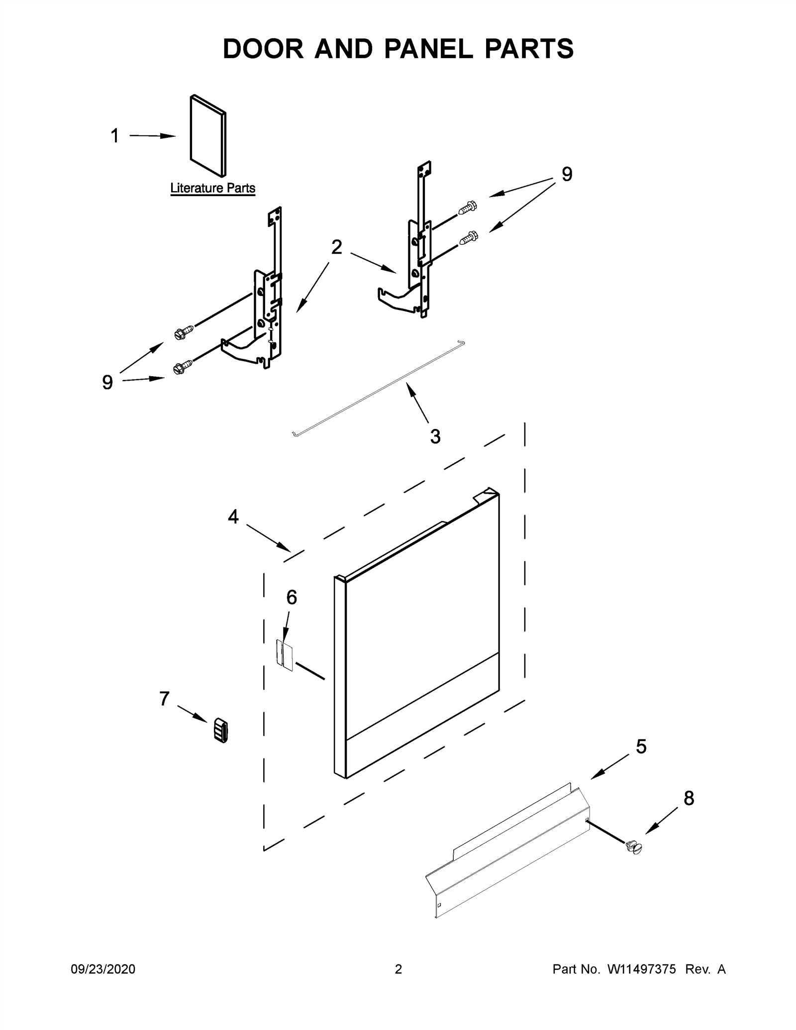 whirlpool dishwasher door parts diagram