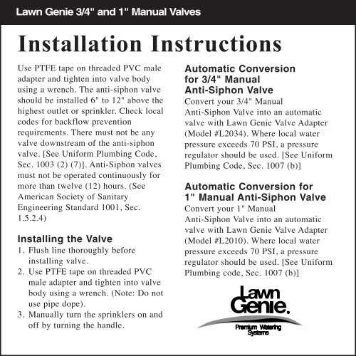 lawn genie valve parts diagram