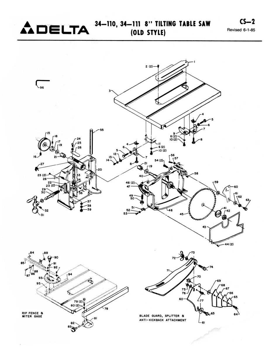 delta table saw parts diagram