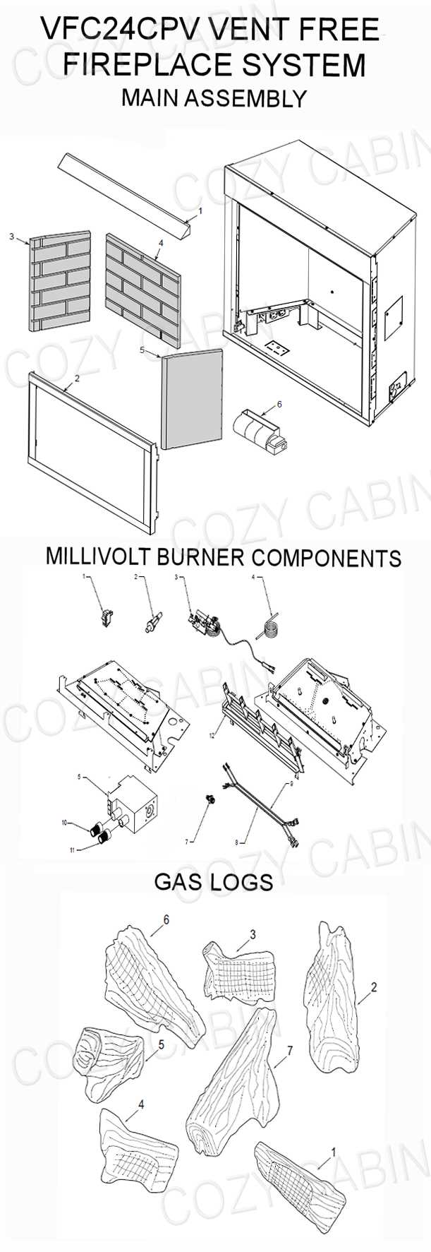 diagram of fireplace parts