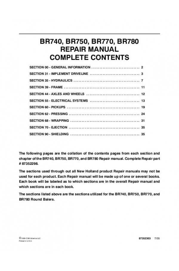 new holland br780a parts diagram