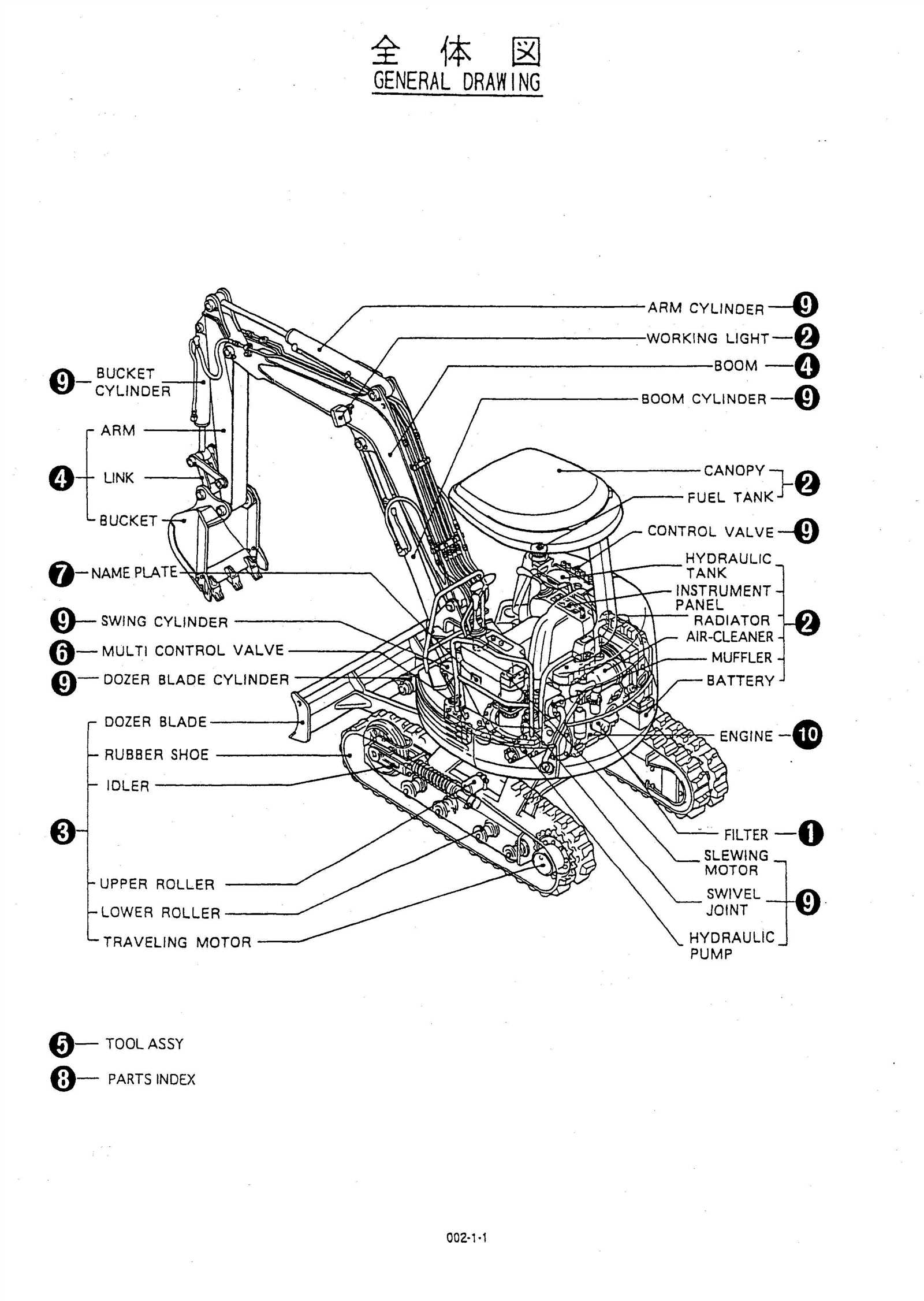 excavator parts diagram