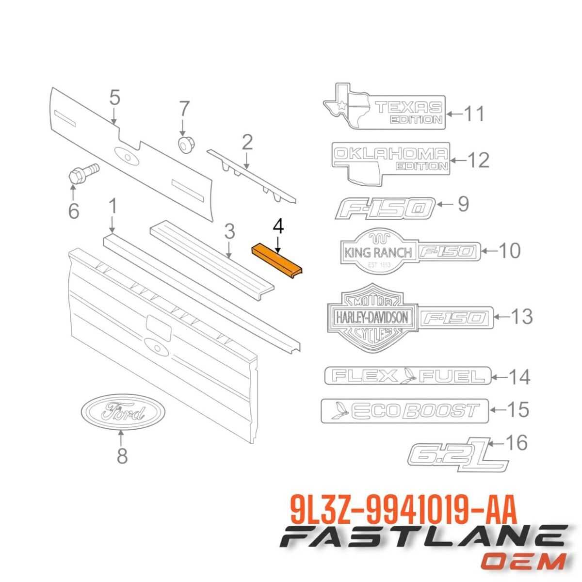 ford f150 tailgate parts diagram