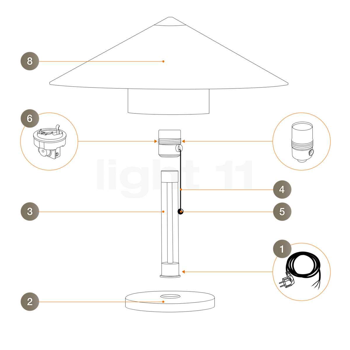 parts of a table lamp diagram