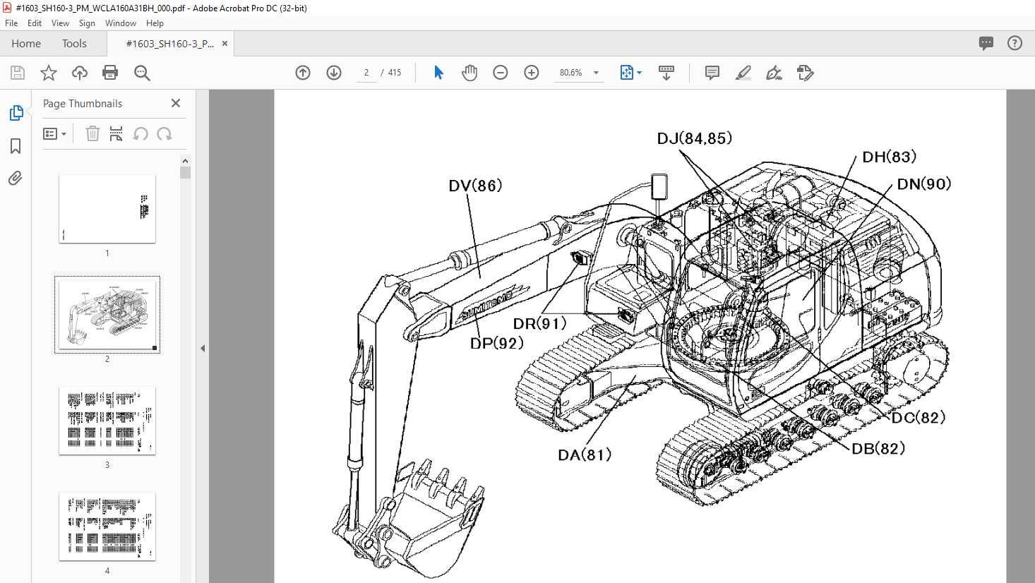 excavator parts diagram