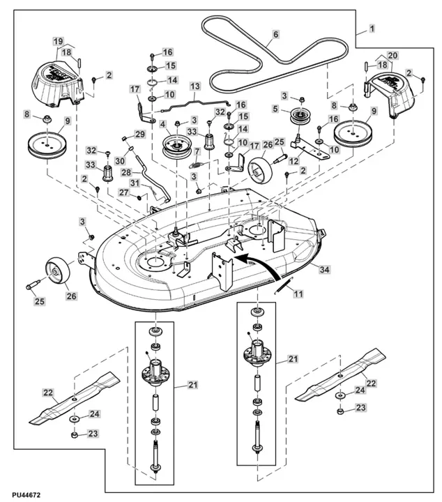 john deere 42c mower deck parts diagram