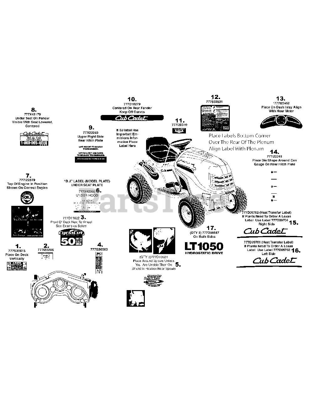 cub cadet parts diagram lt1050