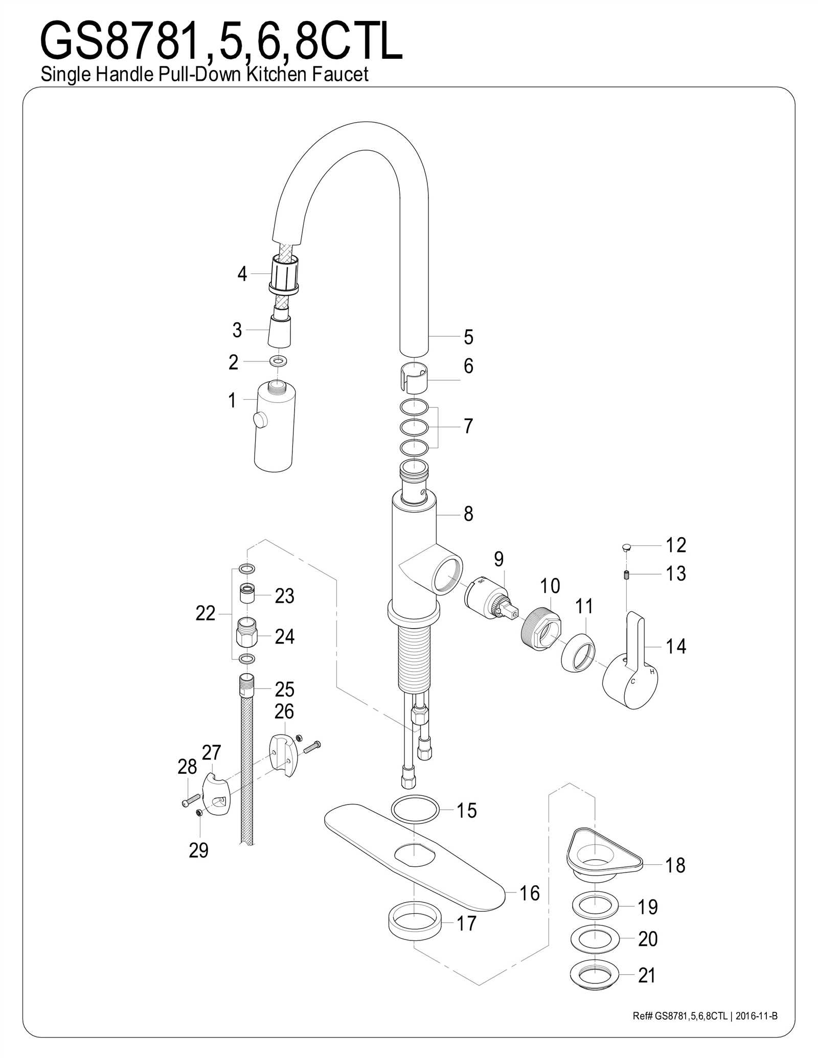 glacier bay kitchen faucet parts diagram