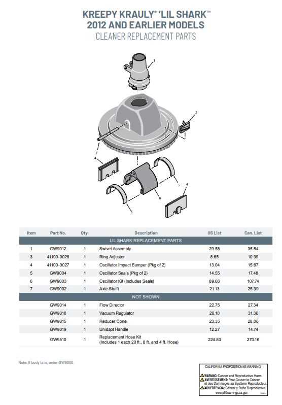 kreepy krauly parts diagram