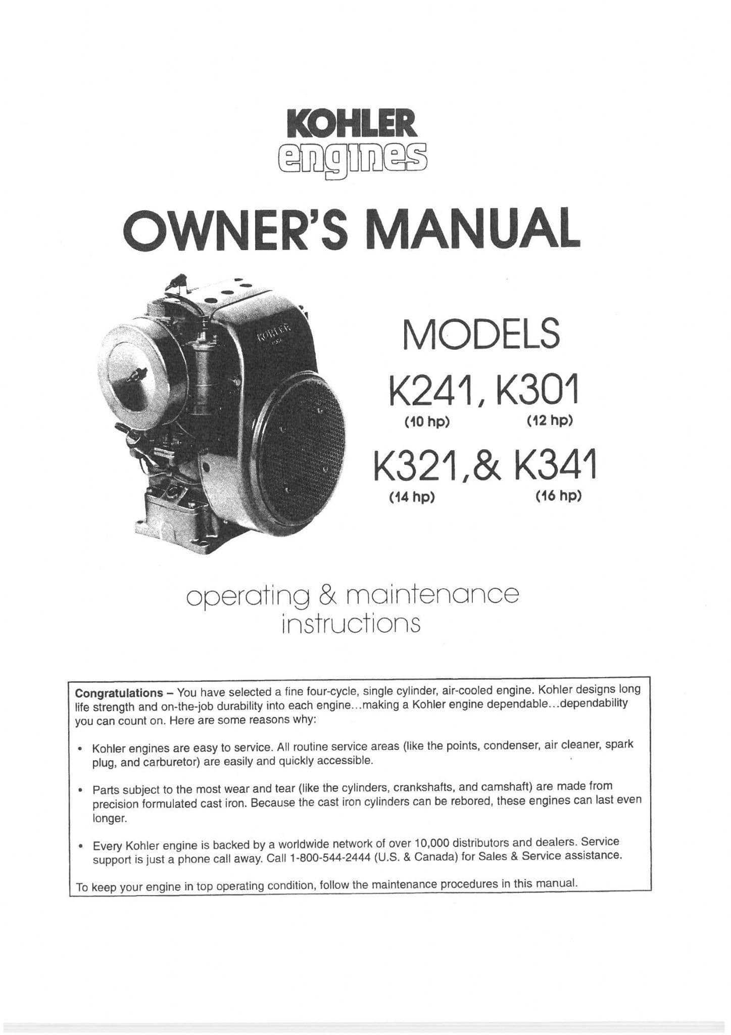 kohler motor parts diagram