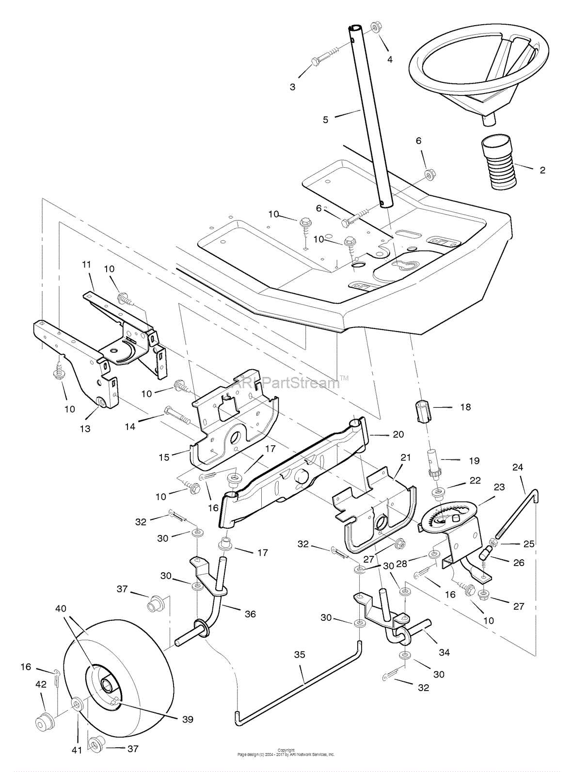 craftsman riding mower steering parts diagram